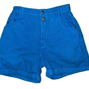 Vintage 1990s Y2K Blue Limited High Waist Cuffed Hem Jean Shorts Size 24